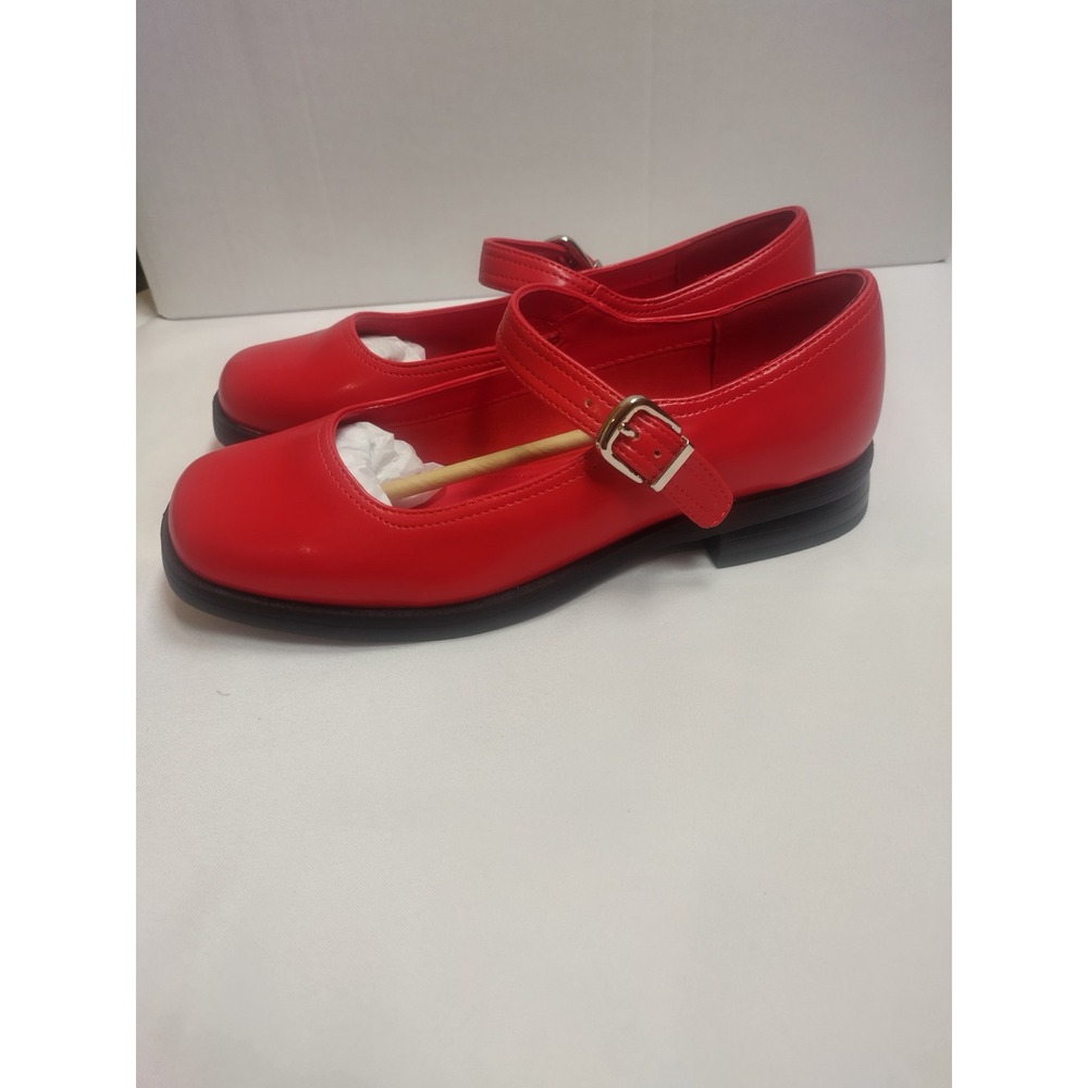 Ankis Red Mary Jane Flats Square Toe Buckle Strap Low Heel Shoes Womens 6.5 - Picture 6 of 7